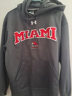 Under Armour Charcoal Gray Miami Pullover Hoodie with Red Lettering